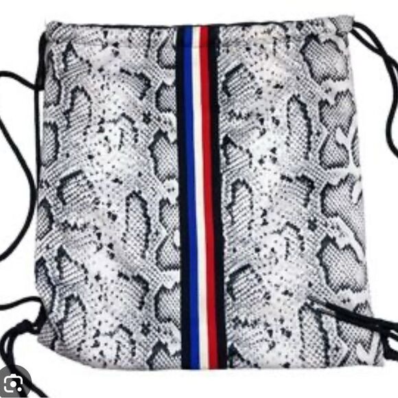 Pam & Gela Gray Snakeskin red white blue Drawstring Bag - Picture 4 of 10